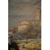 ANTICO QUADRO OLIO V. Scuffi PAESAGGIO RURALE TOSCANO CONTADINO CARROZZA CAVALLO