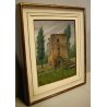 ANTICO QUADRO OLIO V. Scuffi PAESAGGIO RURALE TOSCANO CASOLARE CIPRESSI PONTE 