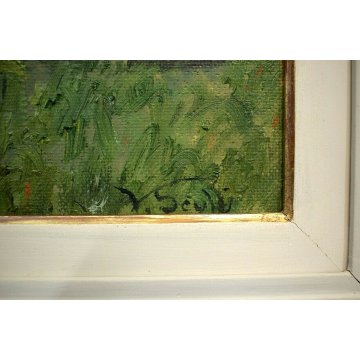 ANTICO QUADRO OLIO V. Scuffi PAESAGGIO RURALE TOSCANO CASOLARE CIPRESSI PONTE 
