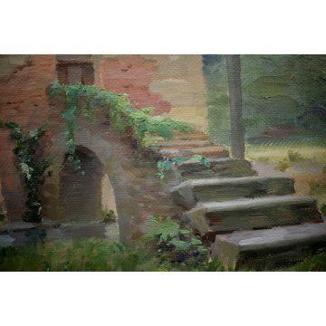 ANTICO QUADRO OLIO V. Scuffi PAESAGGIO RURALE TOSCANO CASOLARE CIPRESSI PONTE 