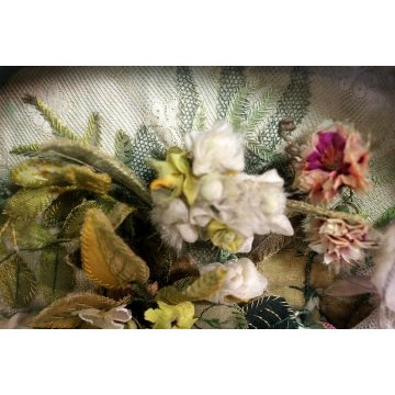 ANTICA CORNICE VITTORIANA OVALE BOUQUET FIORI TESSUTO SENTIMENTAL MOURNIG '800