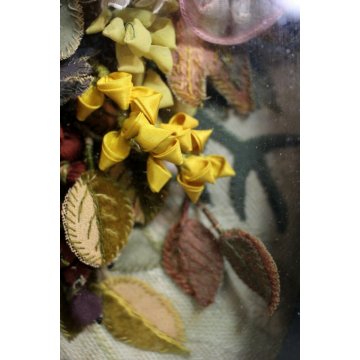 ANTICA CORNICE VITTORIANA OVALE BOUQUET FIORI TESSUTO SENTIMENTAL MOURNIG '800