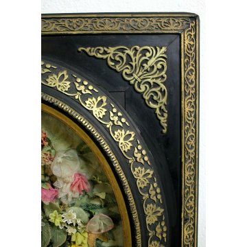 ANTICA CORNICE VITTORIANA OVALE BOUQUET FIORI TESSUTO SENTIMENTAL MOURNIG '800