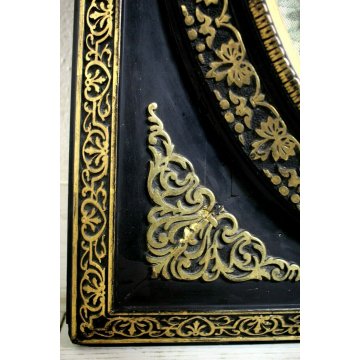 ANTICA CORNICE VITTORIANA OVALE BOUQUET FIORI TESSUTO SENTIMENTAL MOURNIG '800