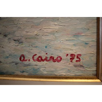 ANTICO QUADRO OLIO TELA  Aldo Cairo '75 PAESAGGIO INVERNALE CASE NEVE Pallanza