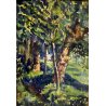 ANTICO PICCOLO QUADRO ACQUERELLO PAESAGGIO SCORCIO SENTIERO BOSCO plein air '900