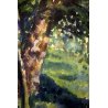 ANTICO PICCOLO QUADRO ACQUERELLO PAESAGGIO SCORCIO SENTIERO BOSCO plein air '900