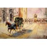 ANTICO QUADRO OLIO TELA Mantovani VEDUTA piazza DUOMO FIGURE Vecchia Milano '900