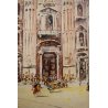 ANTICO QUADRO OLIO TELA Mantovani VEDUTA piazza DUOMO FIGURE Vecchia Milano '900