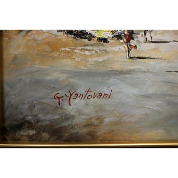 ANTICO QUADRO OLIO Mantovani VEDUTA DUOMO Vecchia Milano VERZIERE MERCATO FIORI 
