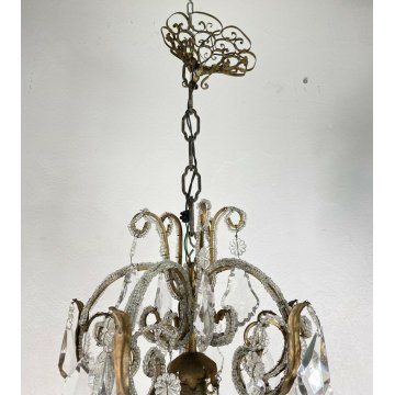 LAMPADARIO SOFFITTO LIBERTY OTTONE VETRO PRIMISSIMI 1900 GOCCE GLASS LAMP 