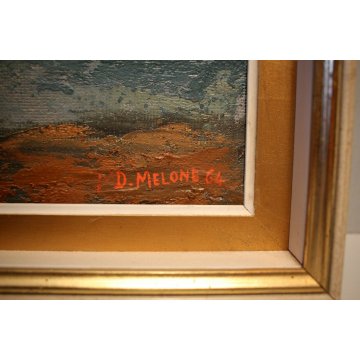 QUADRO OLIO ASTRATTO MATERICO D.Melone PAESAGGIO LACUSTRE Mattino sul lago 1964