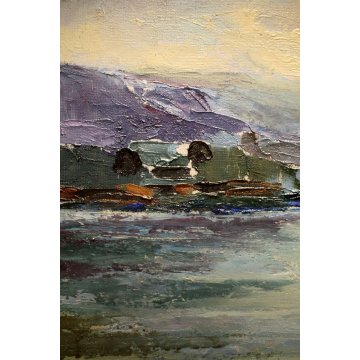 QUADRO OLIO ASTRATTO MATERICO D.Melone PAESAGGIO LACUSTRE Mattino sul lago 1964