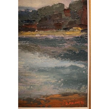 QUADRO OLIO ASTRATTO MATERICO D.Melone PAESAGGIO LACUSTRE Mattino sul lago 1964