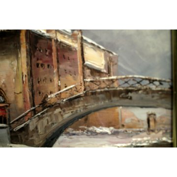 ANTICO QUADRO OLIO E.Mantegani Vecchia Milano S.Cristoforo NEVE NAVIGLIO GRANDE