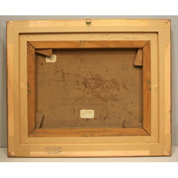 ANTICO DIPINTO OLIO TELA Jean Lassueur PAESAGGIO RURALE MONTANO CASALE MONTAGNA 