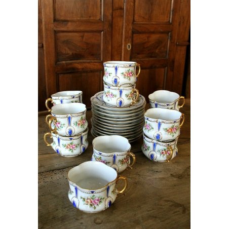 ANTICO SERVIZIO TE CERAMICA Limoges France 12pers TAZZE PIATTINI DECORO FLOREALE