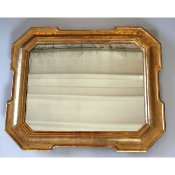 ANTICO SPECCHIO SPECCHIERA a VASSOIO FOGLIA ORO CORNICE DECORO BULINO EPOCA '800