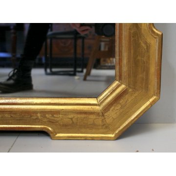 ANTICO SPECCHIO SPECCHIERA a VASSOIO FOGLIA ORO CORNICE DECORO BULINO EPOCA '800