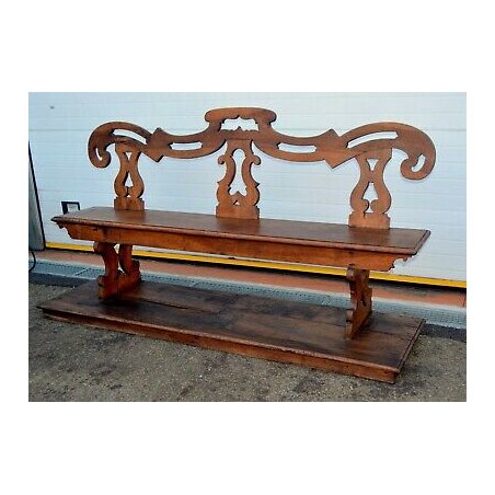 ANTICA GRANDE PANCA FRATINO CHIESA PIEMONTESE epoca 1700 legno NOCE FIRMATA OLD