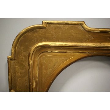 ANTICA CORNICE VASSOIO LEGNO DORATO LUCE OVALE DECORO BULINO GOLDEN FRAME '800