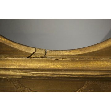 ANTICA CORNICE VASSOIO LEGNO DORATO LUCE OVALE DECORO BULINO GOLDEN FRAME '800