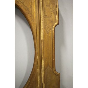 ANTICA CORNICE VASSOIO LEGNO DORATO LUCE OVALE DECORO BULINO GOLDEN FRAME '800