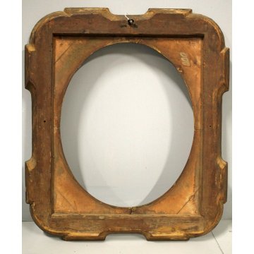ANTICA CORNICE VASSOIO LEGNO DORATO LUCE OVALE DECORO BULINO GOLDEN FRAME '800