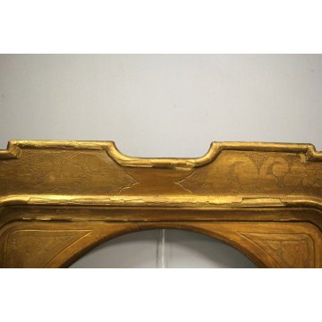 ANTICA CORNICE VASSOIO LEGNO DORATO LUCE OVALE DECORO BULINO GOLDEN FRAME '800