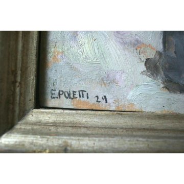  ANTICO DIPINTO OLIO TAVOLA Edmondo Poletti RITRATTO FIGURA MURATORE NOVARA 29