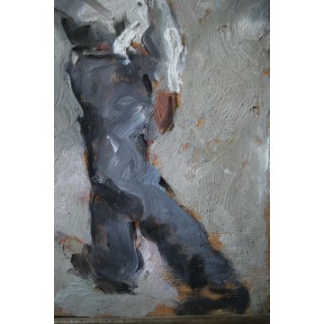  ANTICO DIPINTO OLIO TAVOLA Edmondo Poletti RITRATTO FIGURA MURATORE NOVARA 29