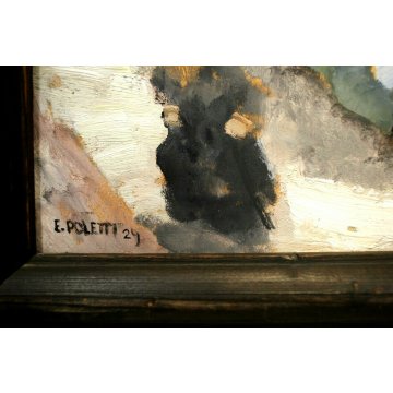  ANTICO DIPINTO OLIO TAVOLA E. Poletti SCORCIO MERCATO Via del Rosario NOVARA 29