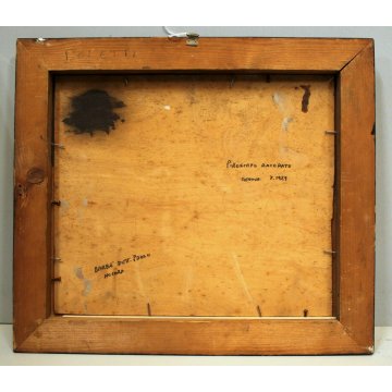 ANTICO DIPINTO OLIO TAVOLA E.Poletti PAESAGGIO MARINA PORTO GENOVA PIROSCAFO '29