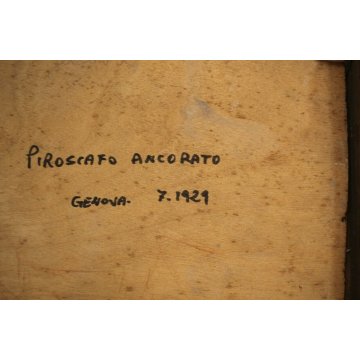 ANTICO DIPINTO OLIO TAVOLA E.Poletti PAESAGGIO MARINA PORTO GENOVA PIROSCAFO '29