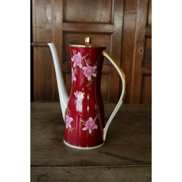 SERVIZIO CAFFE' VINTAGE Limoges Sevres12cup PORCELLANA BIANCA BORDEAUX ROSE ORO