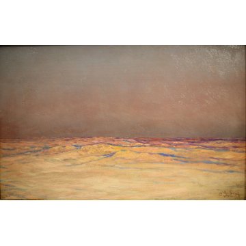 ANTICO QUADRO OLIO TAVOLA Roncagli MARINA PAESAGGIO ALBA TRAMONTO MARE 1903