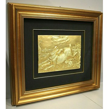 BASSORILIEVO ARGENTO 1000/1000 PLACATO ORO 18K Lepre con donnola Ligabue 153/499