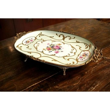 ANTICO VASSOIO PORCELLANA Limoges ALZATA PORTA FRUTTA BOUQUET FIORI FRANCE '900