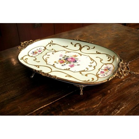ANTICO VASSOIO PORCELLANA Limoges ALZATA PORTA FRUTTA BOUQUET FIORI FRANCE '900