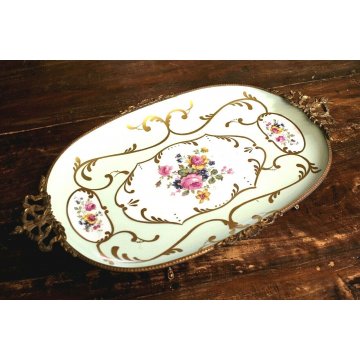 ANTICO VASSOIO PORCELLANA Limoges ALZATA PORTA FRUTTA BOUQUET FIORI FRANCE '900