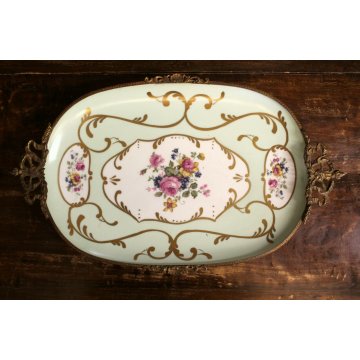 ANTICO VASSOIO PORCELLANA Limoges ALZATA PORTA FRUTTA BOUQUET FIORI FRANCE '900