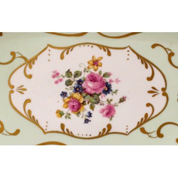 ANTICO VASSOIO PORCELLANA Limoges ALZATA PORTA FRUTTA BOUQUET FIORI FRANCE '900