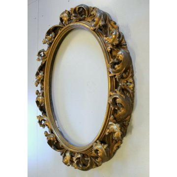 ANTICA CORNICE OVALE BAROCCA LEGNO DORATO SPECCHIERA SPECCHIO GOLDEN FRAME XXVII
