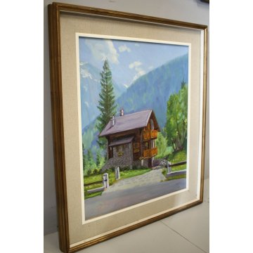 QUADRO DIPINTO OLIO TAVOLA Carlo Coppo PAESAGGIO MONTANO Macugnaga BAITA 1972 