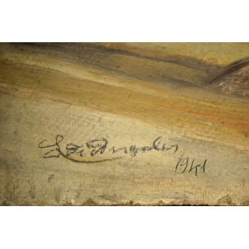 ANTICO QUADRO OLIO CARTONE Luigi De Angelis NATURA MORTA PESCE di MARE FIORI '41