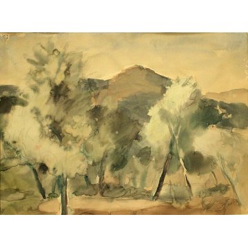 ANTICO QUADRO ACQUERELLO CARTA Enzo Morelli PAESAGGIO COLLINARE UMBRIA ASSISI 44