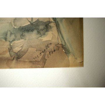 ANTICO QUADRO ACQUERELLO CARTA Enzo Morelli PAESAGGIO COLLINARE UMBRIA ASSISI 44