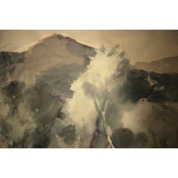 ANTICO QUADRO ACQUERELLO CARTA Enzo Morelli PAESAGGIO COLLINARE UMBRIA ASSISI 44