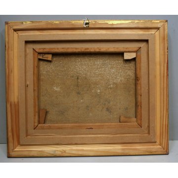 ANTICO QUADRO DIPINTO OLIO TELA H.Carardi VEDUTA BORGO PIAZZA FIGURE FONTANA 900