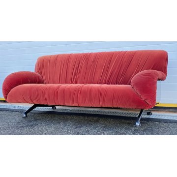 DIVANO DESIGN 2 POSTI ROSSI DI ALBIZZATE ANNI 80 STOFFA ROSSA SOFA VINTAGE SALA
